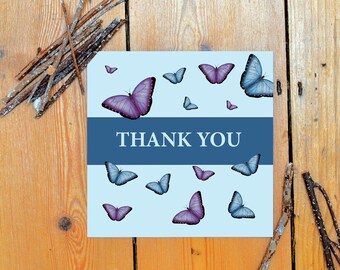 Butterfly Thank You Cards - Pack of 4 - Butterfly Greetings Cards - Square Butterfly Cards