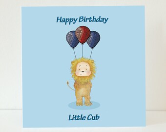 Cute Lion Birthday Card – Little Cub, Kids First Birthday