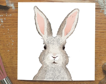 Cute Bunny Card – Hand-Illustrated Woodland Animal Greeting (14.8cm Square)