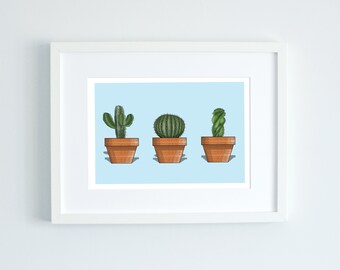 Cactus Trio A4 Print - Modern Botanical Wall Art