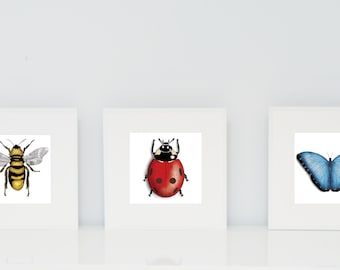 Insect Trio I Set Of 3 Prints I Ladybug Print I Butterfly Print I Bee Print I Bug Prints I Insect Prints I Nature Prints