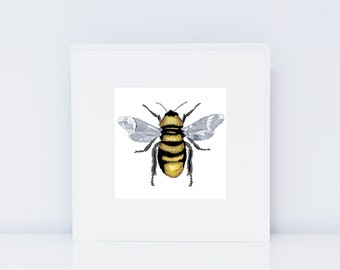 Bee print - Bee home decor - Square Bee Print - bee happy - Bee Wall Decor