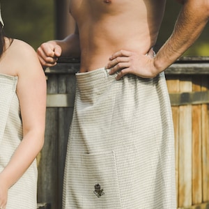 Enveloppe de spa 75 % lin, tablier de sauna, jupe pour sauna, 75 x 145 cm d&#39;enveloppe de serviette pour homme, serviette de bain pour homme, fermeture réglable, cadeau pour lui