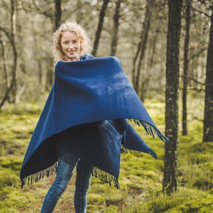 Shawl Wrap Ruana Wool Scarf Knit for Women Fringe Blanket Knitted Poncho Cardigan Cape Top Sweater 130x190 cm Dark Blue