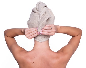 Linen Cotton Hair Towel Wrap: Twist Turban with Button