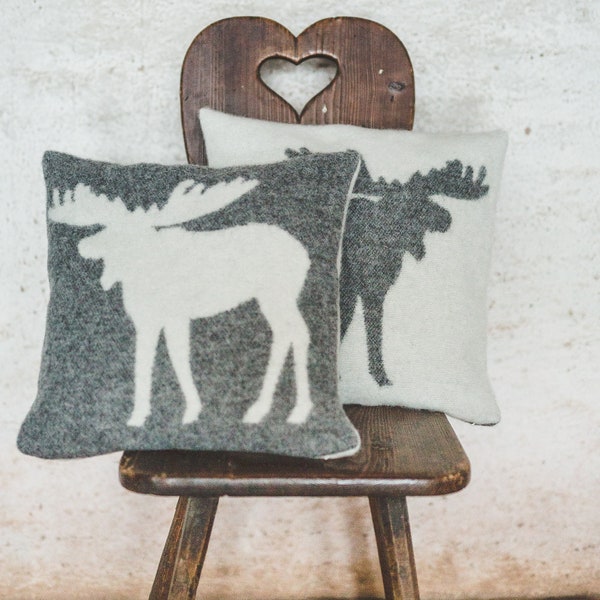 Multiple Colors 40x40 cm Pillow Cushion, Natural Wool New Zealand 100%, Double-sided Wool Cover, Moose, Anti-allergic