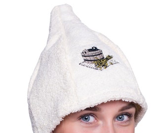 Haftowany kapelusz do sauny: 100% bawełniany czepek wellness