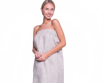 Linen Bath Wrap: Women's Sauna Sarong, SPA Towel with Adjustable Fastener