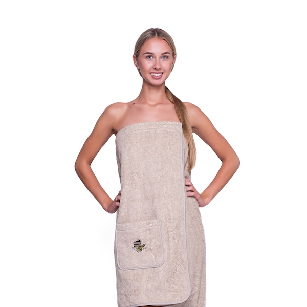 Bath Wrap for Women  75x140cm Linen and Cotton Sauna Sarong with Elastic Band and Velcro Fastener Skirt SPA Wellness Towel Quick Drying