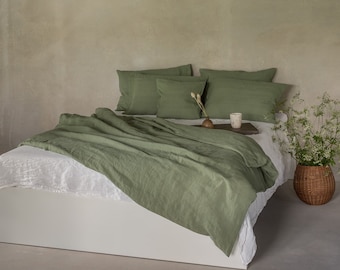 Linen Bedding Set, Washed Linen Bedding, Duvet Cover with Pillow Covers, 100% Linen Soft Antibacterial, Pure European linen