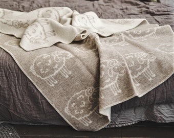 Wool Blanket: Natural New Zealand Sheep, Reversible Plaid Throw (130x200cm)