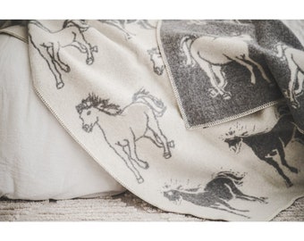 Couverture en laine multicolores, Horse Natural New Zealand Wool 130x200cm, Couverture réversible, Cotton Throw Plaid Warm, Cadeau