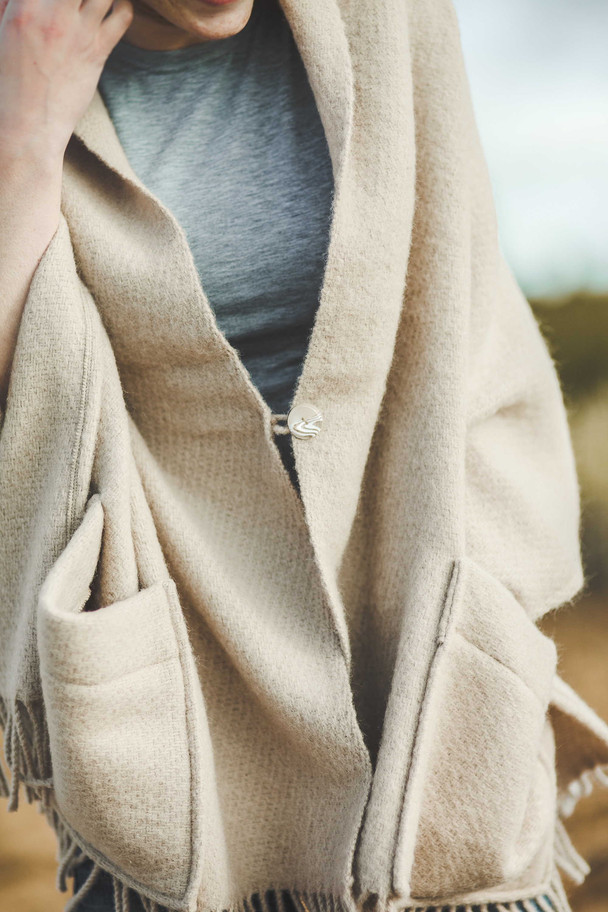 cozy fleece wrap shawl with large front pockets