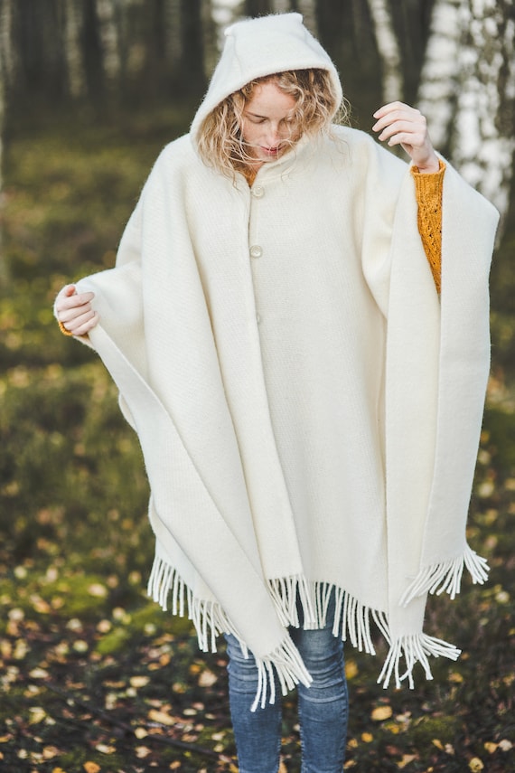 Hooded Wool Cape: White New Zealand Wool Poncho - Etsy