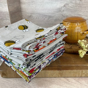 Linen Tea Towels Set of 2: Printed Cotton Kitchen Dishcloths