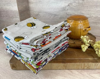Linen Tea Towels Set of 2: Printed Cotton Kitchen Dishcloths