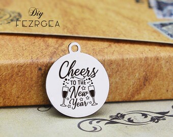 Happy New Year charm Heart Charm with Rhinestone Happy New Year heart charm 5 pieces Stamped Heart new year gift diy B45705H
