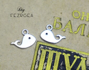 40PCS Antique silver Whale charms. 2 sides Dolphin charms sea life  pendants. CM513