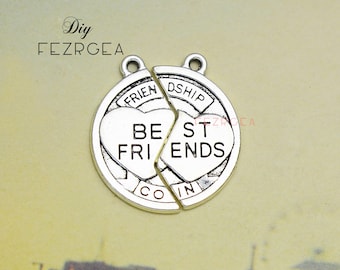 5SETS--27x25mm ,Antique silver Best Friend charms. 2 Piece Set  charms pendants.