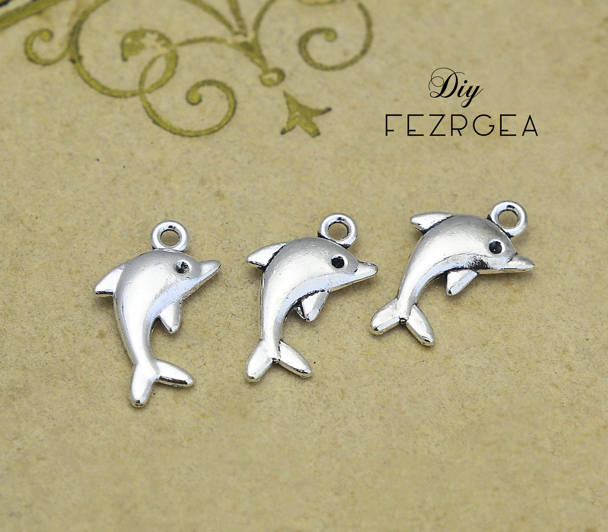 20PCS Antique Silver Dolphin Charms. 3D Sea Life Pendants