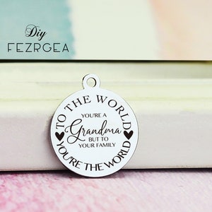 Encanto de acero inoxidable de la abuela, amuletos grabados personalizados para el Día de la Madre, amuletos / colgantes personalizados, amuletos de collar