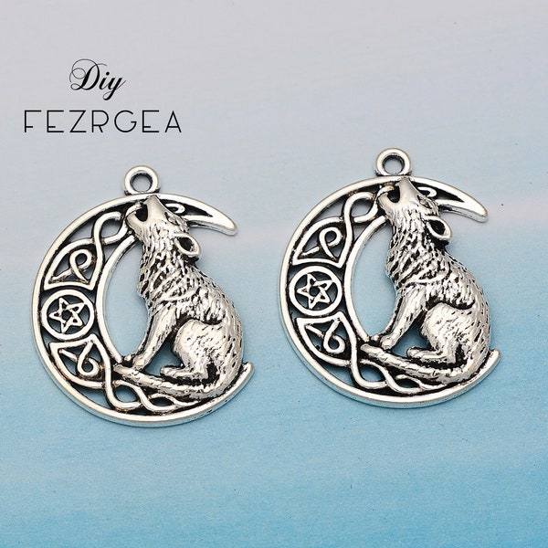 5PCS--34x27mm, Antique silver Viking Wolf charms. Viking Wolf Pendant For Jewelry Making Jewelry Findings