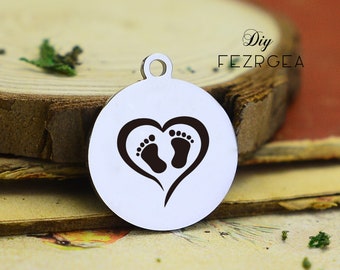 Neue junge Edelstahl Charme, personalisierte Baby Fußabdrücke graviert Charms, benutzerdefinierte Charms/Anhänger, Halskette Armreif Charms