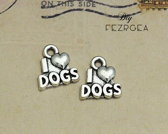 30PCS plata antigua me encantan los encantos de los perros. Colgantes de palabras. CY18234