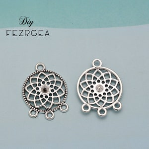 25PCS--18x24mm Antique Silver Flower Connectors Dreamcatcher Pendants For DIY Jewellery Making Finding Supplies Accessories