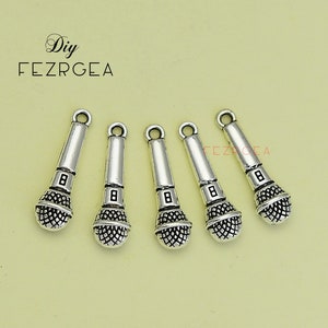 20PCS--25x8mm, Antik Silber Mikrofon Charms.Music Anhänger.