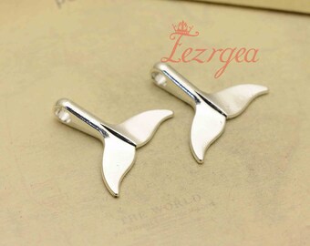 10PCS Antique silver Fish Tail Fin charms. Whale Tale  pendants. CY370