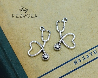 30PCS Antyczne srebrne zawieszki stetoskopowe. Medyczne zawieszki. CM601