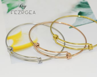 Stainless Steel Bangle Bracelet, Adjustable Bracelet Bangle, Triple Loop Charm Bangle, 3 Loop Expandable Charm Bracelet