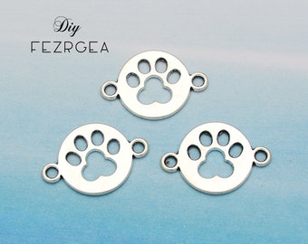 15pcs 24x16mm Antique silver Paw Charm Connector Pendants,Dog Paw For Connector Jewelry Making
