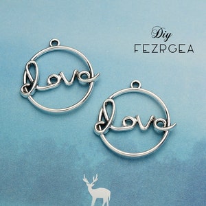 15PCS--28mm Antique silver love charms. word pendants.
