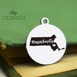 Carte du Massachusetts Stainless Steel Charm, Carte personnalisée du Massachusetts USA Charmes gravés, Charmes personnalisés/Pendants, Charms De Bangle