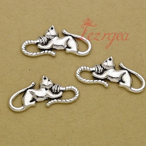 20PCS Antique silver Cat and Yarn connectors. Animals pendants. DH9935