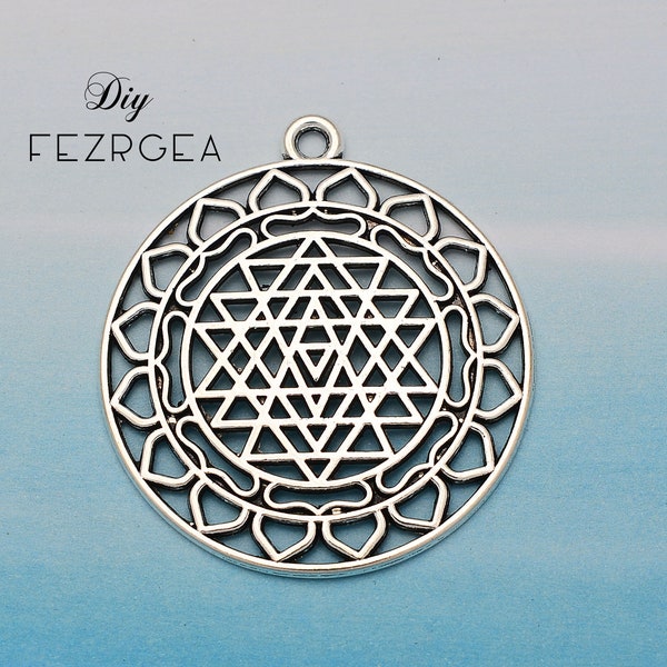 3PCS--44x40mm Filigree Sri Yantra Pendants For Jewelry Making For Earring Making Necklace Making
