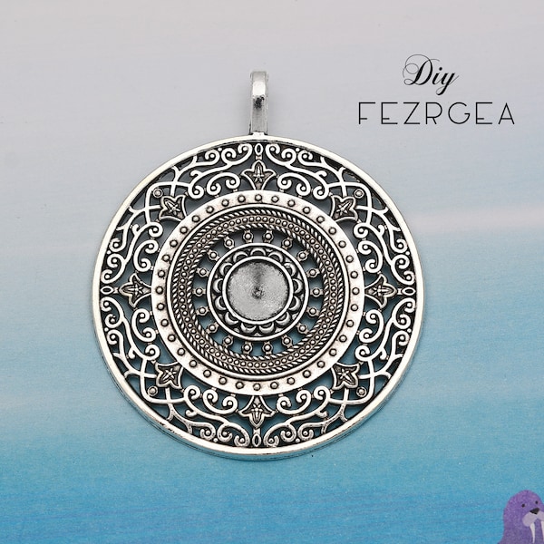 2pcs--68x56mm Round Mandala Flower Charm Pendants Filigree Round Mandala Charm For Jewelry Making