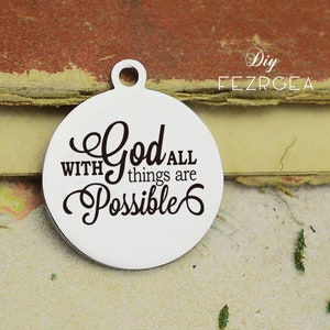 ‘With God All Things Are Possible’ Clip-On Religious Charm - Silver Tone Metal, European Style