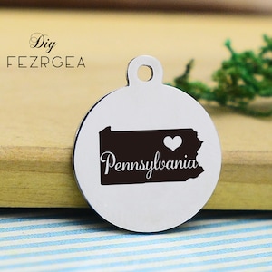 Pennsylvania map Stainless Steel Charm,Personalized Map of Pennsylvania USA Engraved Charms,Custom charms/Pendants,Necklace Bangle Charms