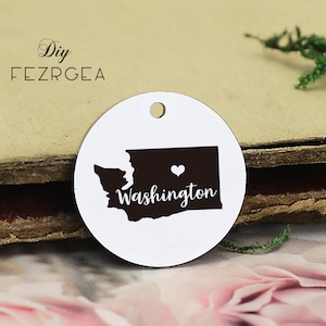 Washington kaart RVS charme, gepersonaliseerde kaart van Washington USA gegraveerd Charms, aangepaste Charms/Hangers, ketting Bangle Charms
