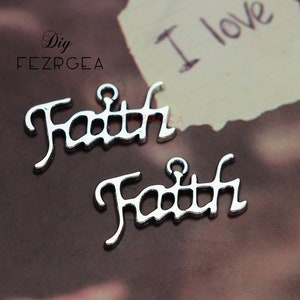 30PCS--25x12mm, Antique silver Faith charms.Word pendants.