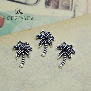 25PCS Antique silver Coconut tree charms.Tree and plants pendants.