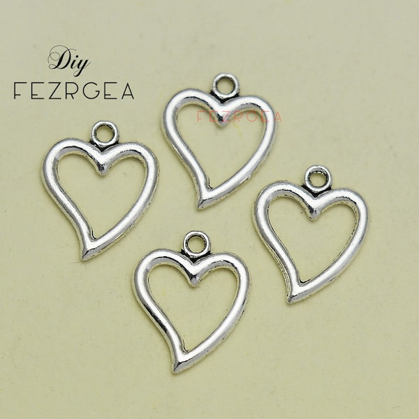 30PCS Antique silver Open Hollow Heart Charms.Valentine pendants. CY170