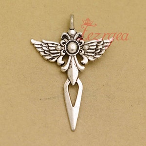 10PCS Antique silver Cross Angel Wing charms.Blade Charms Jesus Christ cross  pendants. CY251
