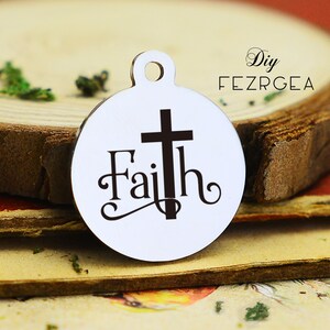Faith Stainless Steel Charm,Personalized cross Engraved Charms,Custom charms/Pendants,Necklace Bangle Charms