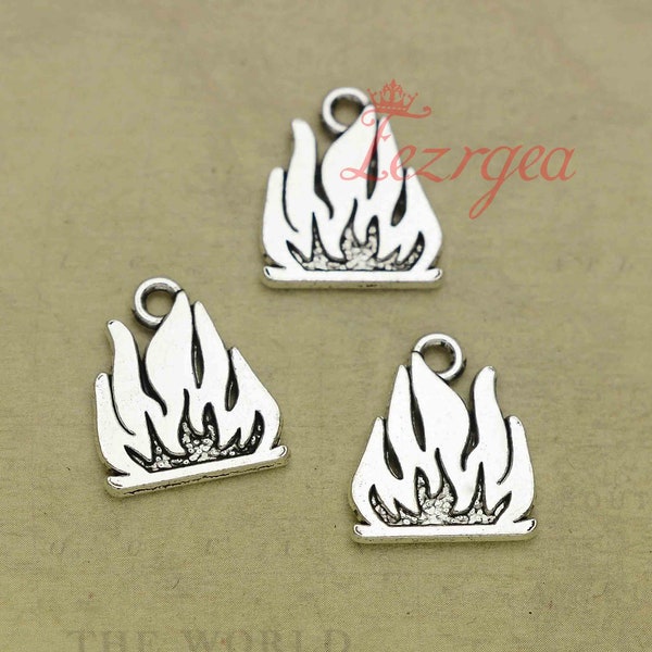 25PCS Antique silver Flame charms. Blaze Fire Charm 2 Sided pendants. CY289