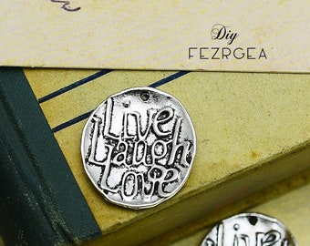 10PCS--23x23mm, Antique silver Live Laugh Love charms.word pendants.
