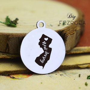 Carte du New Jersey Stainless Steel Charm, Carte personnalisée du New Jersey USA Charmes gravés, Charmes personnalisés/Pendants, Charms De Bangle